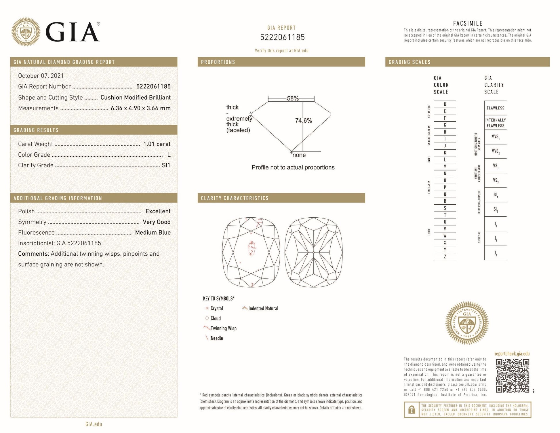 1.01 ct Diamond Cushion Cut L SI1 (GIA) 5222061185