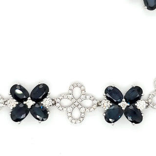 Natural Mined Diamond and Blue Sapphire Art Deco Cocktail Bracelet White Gold
