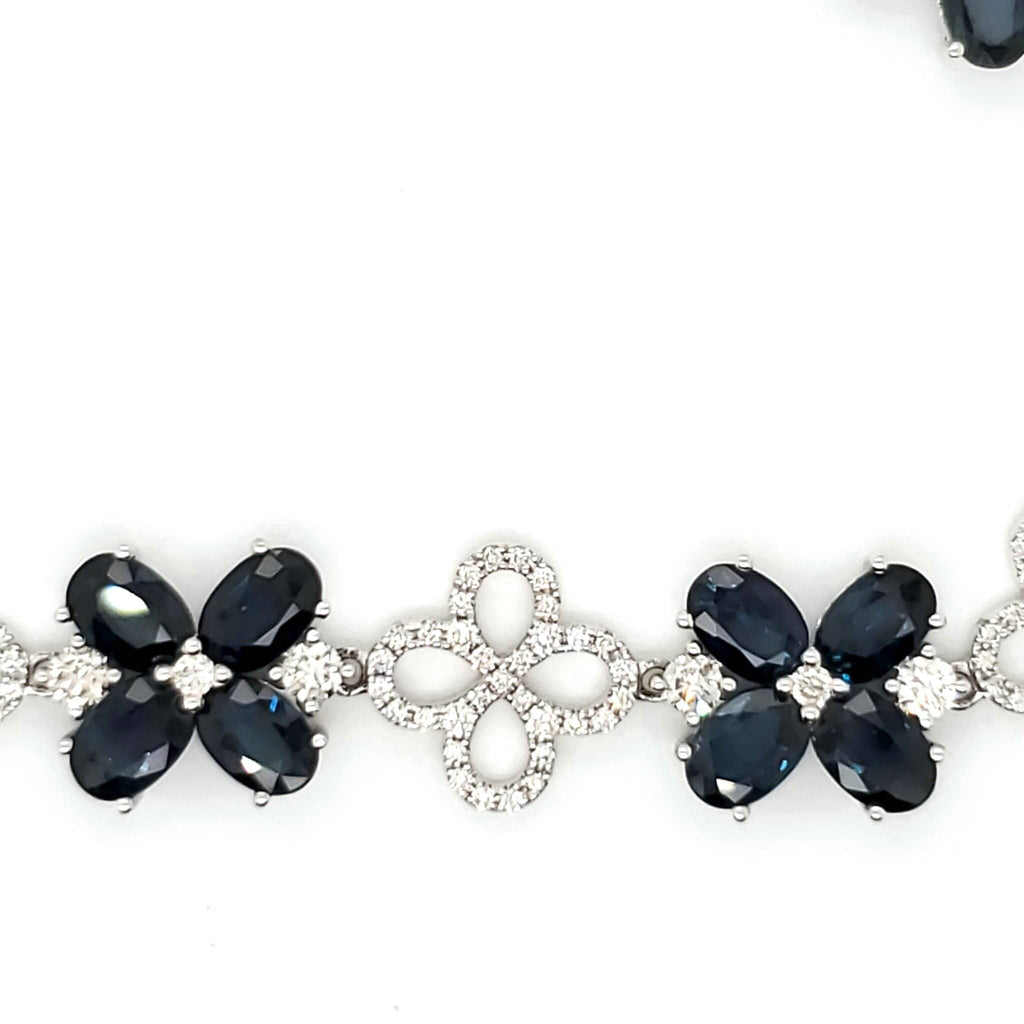 Natural Diamond and Blue Sapphire Art Deco Cocktail Bracelet, in White Gold