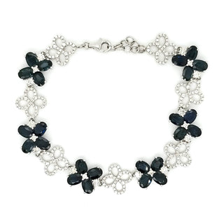 Natural Mined Diamond and Blue Sapphire Art Deco Cocktail Bracelet White Gold