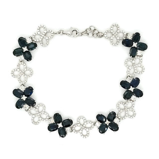 Natural Diamond and Blue Sapphire Art Deco Cocktail Bracelet, in White Gold