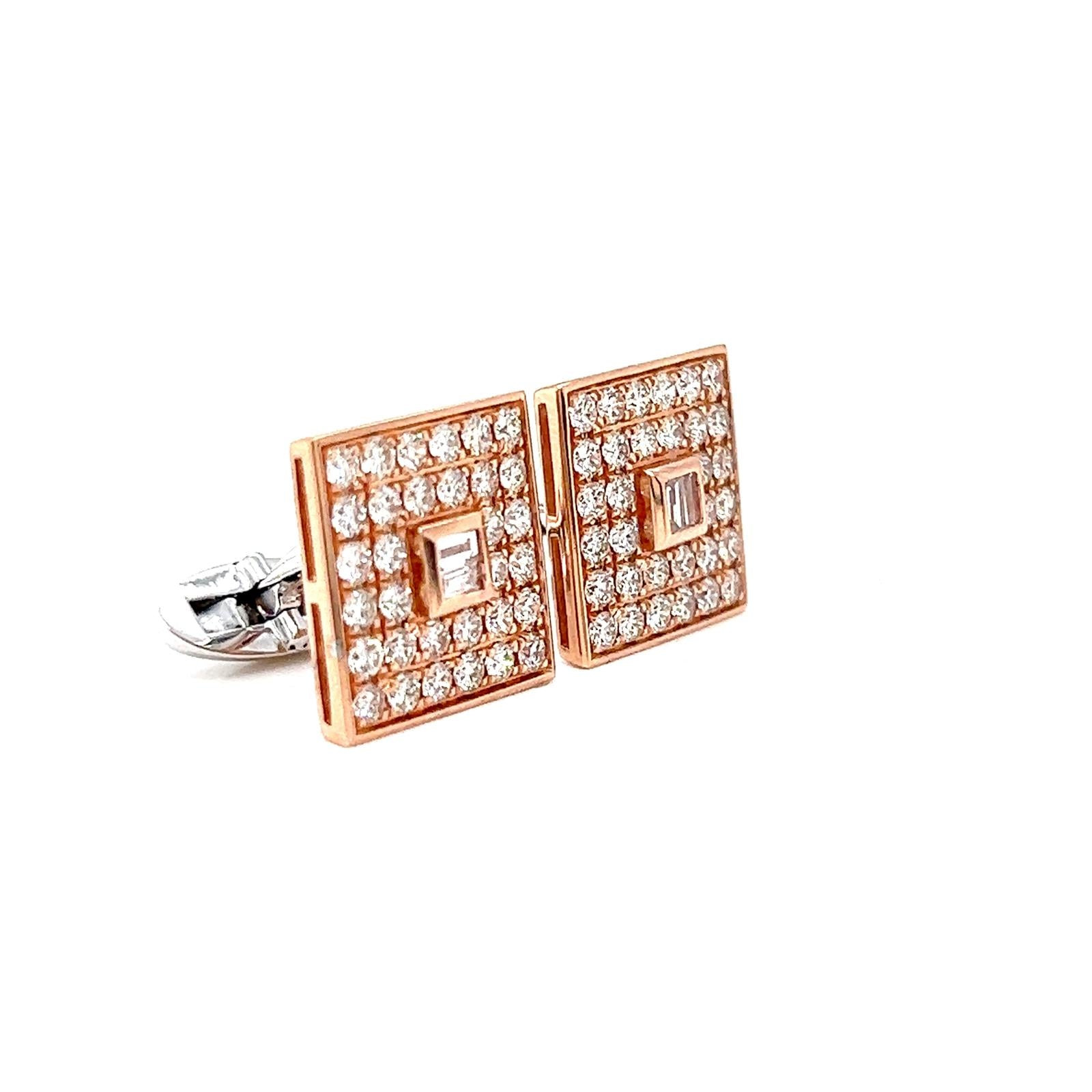 Natural Diamonds Men's Cufflinks, in Rose Gold