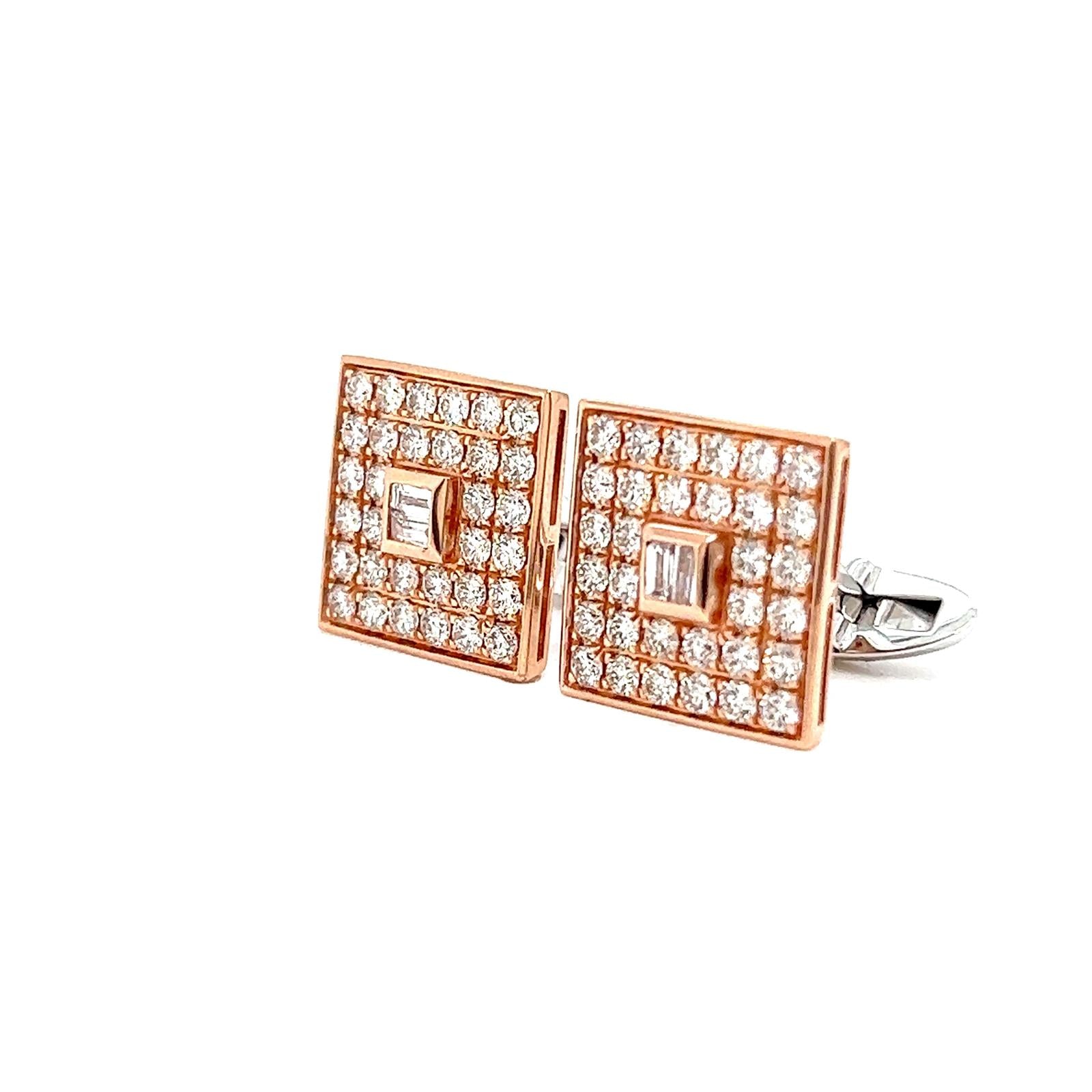 Natural Diamonds Men's Cufflinks, in Rose Gold