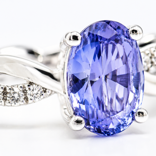 Natural Tanzanite and Diamond Cocktail Bridal Anniversary 14KT White Gold Ring