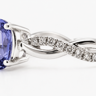 Natural Tanzanite and Diamond Cocktail Bridal Anniversary 14KT White Gold Ring