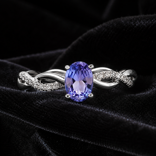 Natural Tanzanite and Diamond Cocktail Bridal Anniversary 14KT White Gold Ring