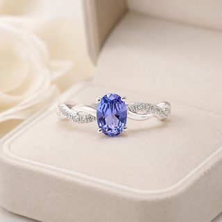 Natural Tanzanite and Diamond Cocktail Bridal Anniversary 14KT White Gold Ring