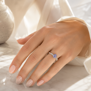 Natural Tanzanite and Diamond Cocktail Bridal Anniversary 14KT White Gold Ring