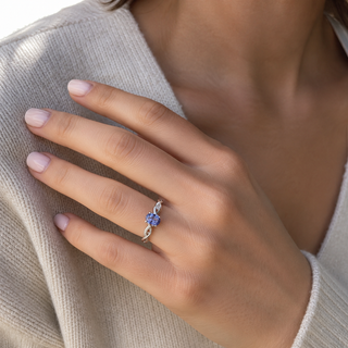 Natural Tanzanite and Diamond Cocktail Bridal Anniversary 14KT White Gold Ring