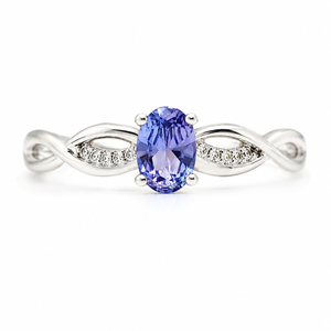 Natural Tanzanite and Diamond Cocktail Bridal Anniversary 14KT White Gold Ring