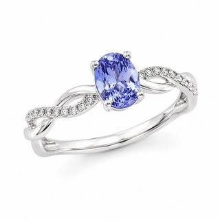 Natural Tanzanite and Diamond Cocktail Bridal Anniversary 14KT White Gold Ring