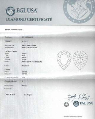 1.33 ct Diamond Pear Shaped I VS1 (EGLUSA) US 91053089D