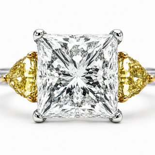 Natural Princess Cut Diamond with Triangle Cut Fancy Yellow 3 Stone 18KT Ring White Gold