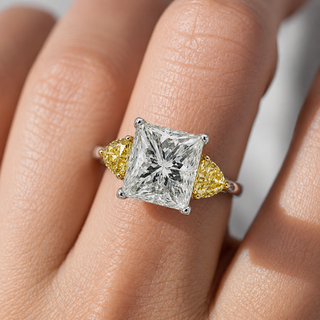 Natural Princess Cut Diamond with Triangle Cut Fancy Yellow 3 Stone 18KT Ring White Gold