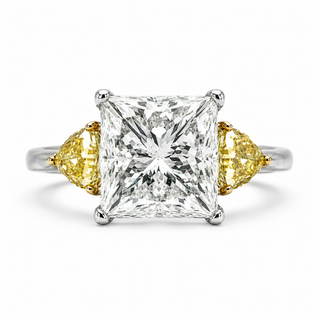 Natural Princess Cut Diamond with Triangle Cut Fancy Yellow 3 Stone 18KT Ring White Gold