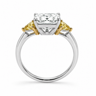 Natural Princess Cut Diamond with Triangle Cut Fancy Yellow 3 Stone 18KT Ring White Gold