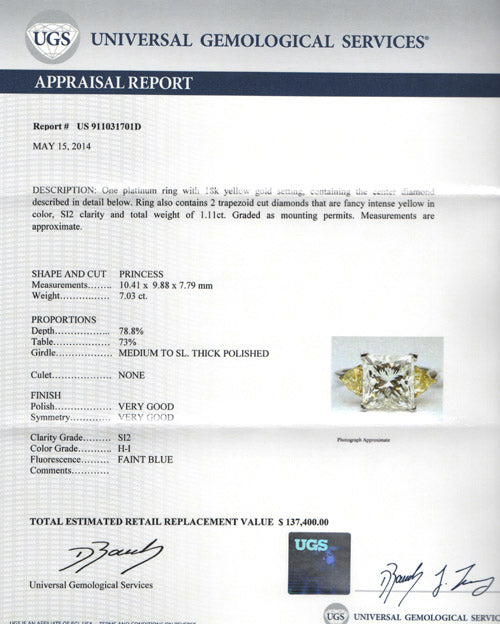 7.03 ct Diamond PR I SI2 (EGLUSA) US911031701D