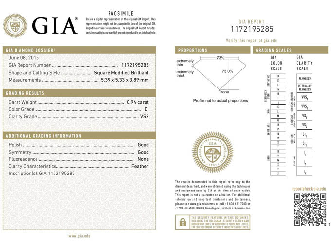 0.94 ct Diamond PR D VS2 (GIA) 1172195285