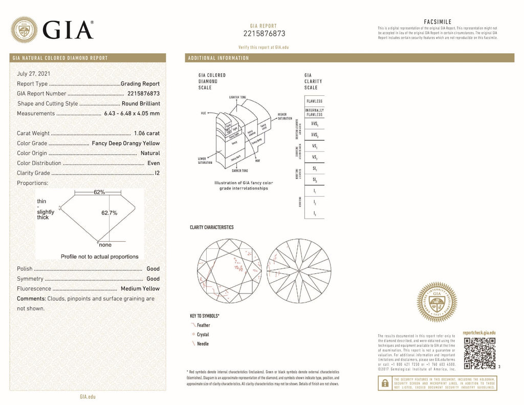 1.06 ct Diamond Round Cut FYO I2 (GIA) 2215876873
