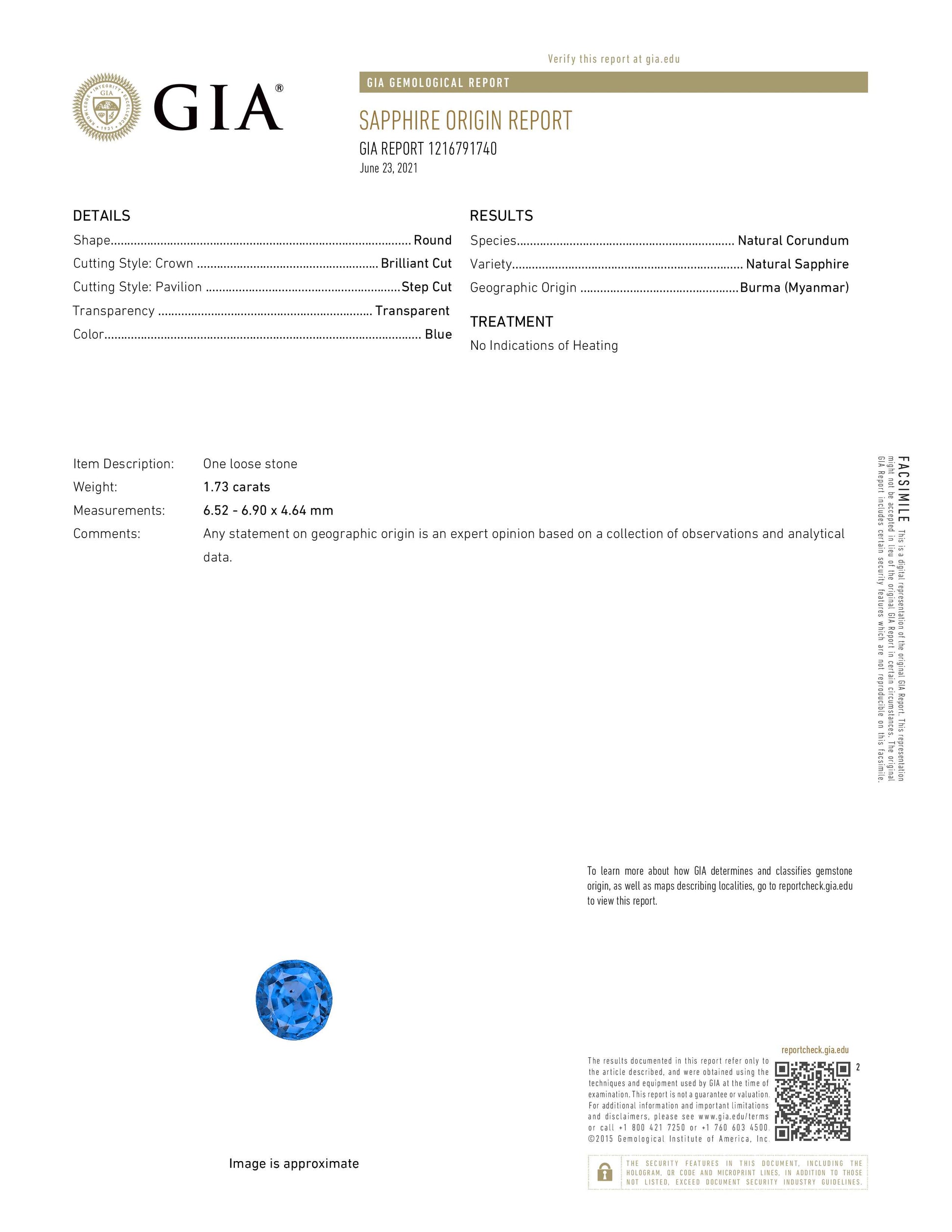 1.73 Carat Blue Oval Sapphire (GIA) 1216791740
