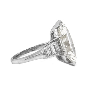 Natural Mined Marquise and Baguette Diamond Bridal Platinum Ring GIA