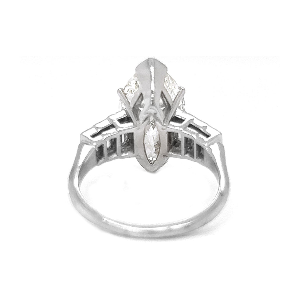 Natural Marquise and Baguette Diamond Bridal Platinum Ring - Pre-owned