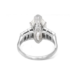 Natural Mined Marquise and Baguette Diamond Bridal Platinum Ring GIA