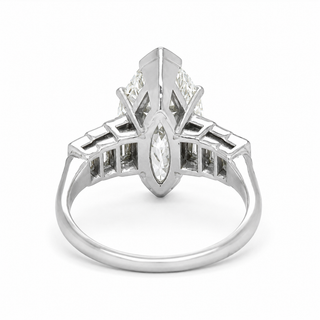 Natural Marquise and Baguette Diamond Bridal Platinum Ring