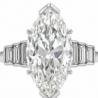 Natural Marquise and Baguette Diamond Bridal Platinum Ring