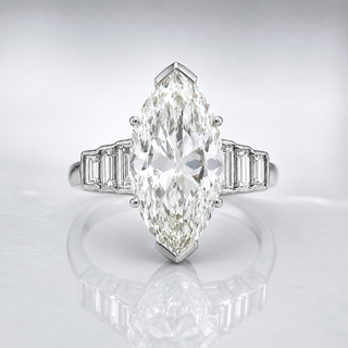 Natural Marquise and Baguette Diamond Bridal Platinum Ring