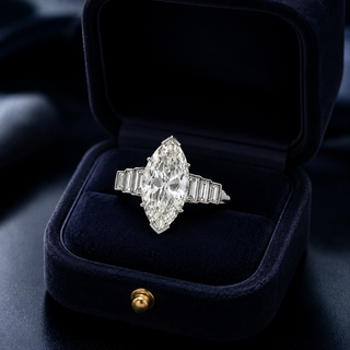 Natural Marquise and Baguette Diamond Bridal Platinum Ring
