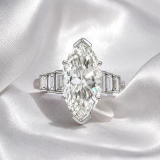 Natural Marquise and Baguette Diamond Bridal Platinum Ring