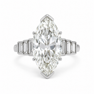 Natural Marquise and Baguette Diamond Bridal Platinum Ring
