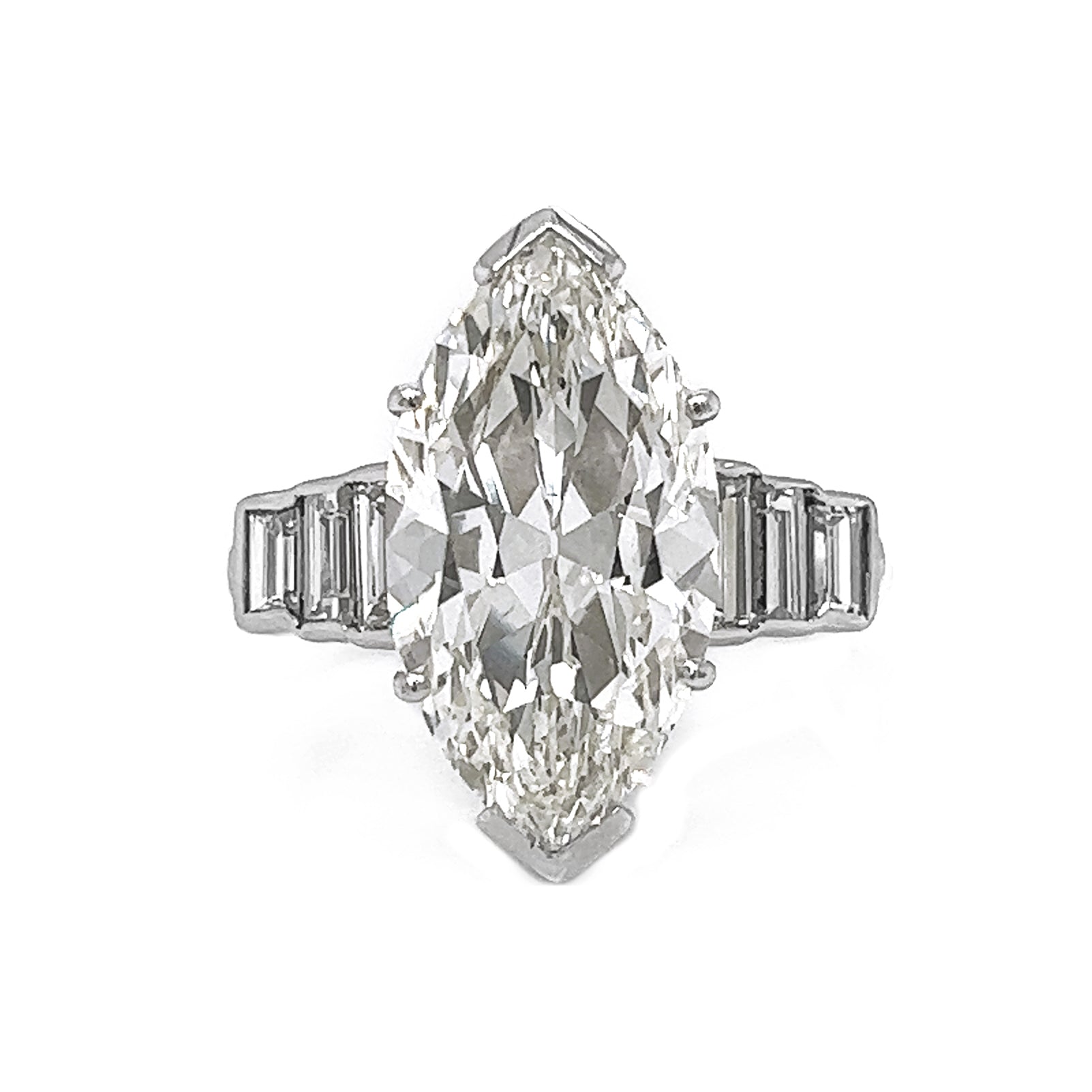 Natural Marquise and Baguette Diamond Bridal Platinum Ring - Pre-owned