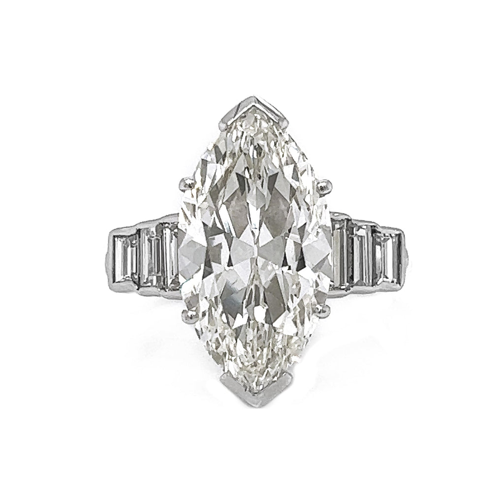 Natural Marquise and Baguette Diamond Bridal Platinum Ring - Pre-owned