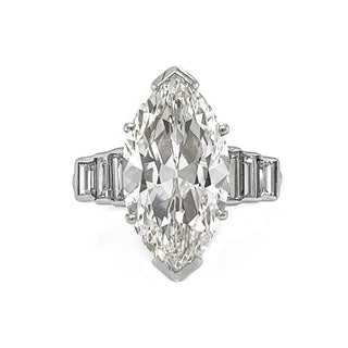 Natural Mined Marquise and Baguette Diamond Bridal Platinum Ring GIA