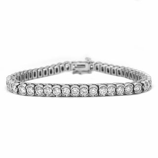 Natural Diamond Semi Bezel Tennis Bracelet, in White Gold