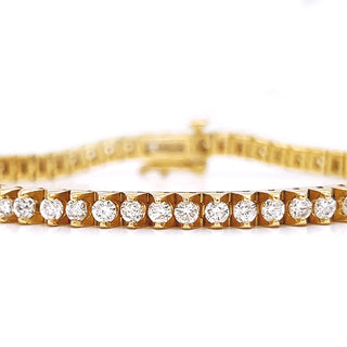 Natural Mined Round Diamond Unique Design Tennis Bracelet Yellow Gold