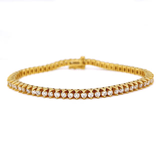 Natural Mined Round Diamond Unique Design Tennis Bracelet Yellow Gold