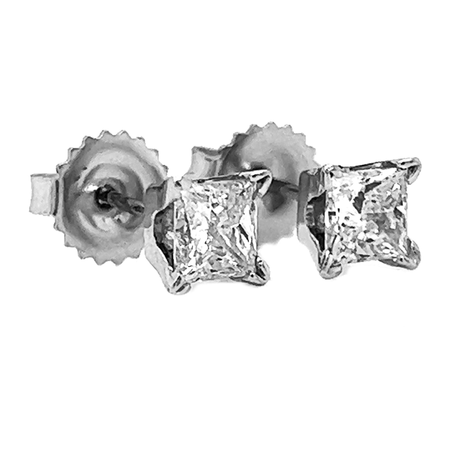 1.06 ct.tw. Natural Princess Cut Diamond Stud Earrings, in White Gold