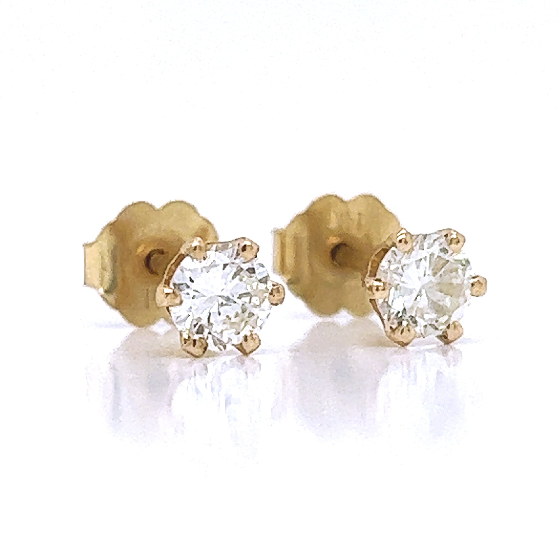 Natural Diamond Stud Earrings, in Yellow Gold - Pre-owned