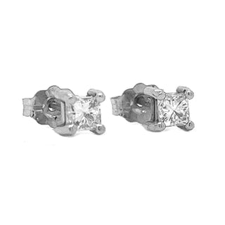 Natural Diamond Princess Cut Stud Earrings, in White Gold