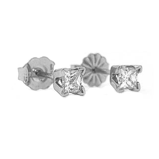 Natural Diamond Princess Cut Stud Earrings, in White Gold