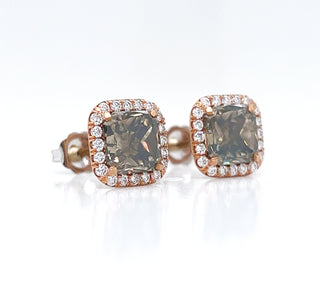 3.79 ct.tw. Natural Fancy Radiant Diamond Halo Stud Earrings, in Rose Gold