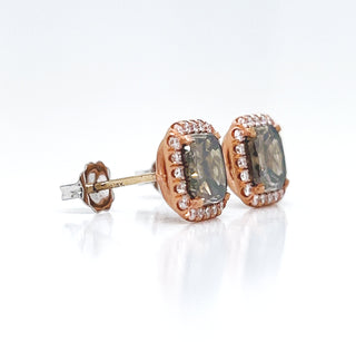 3.79 ct.tw. Natural Fancy Radiant Diamond Halo Stud Earrings, in Rose Gold