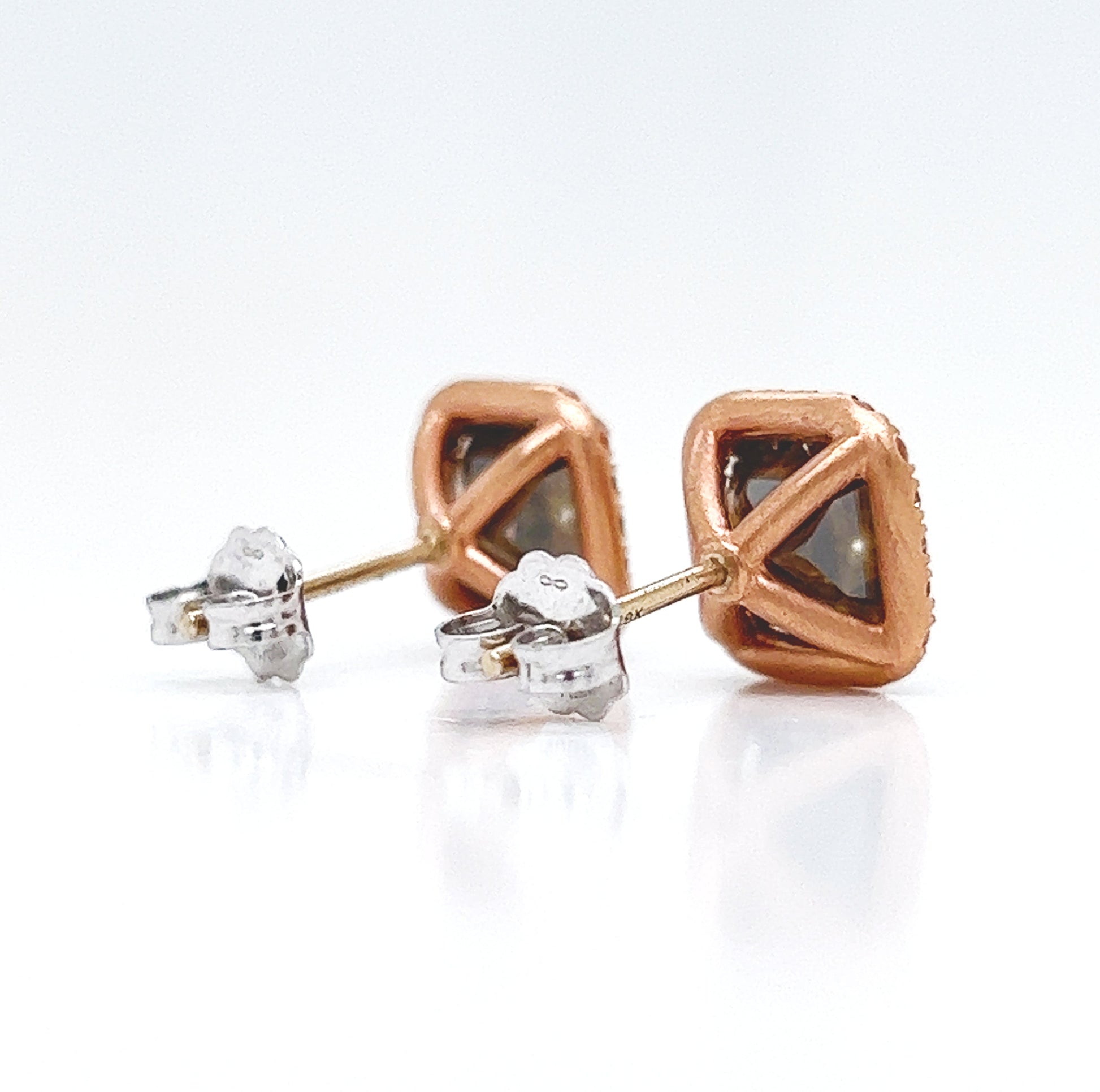 3.79 ct.tw. Natural Fancy Radiant Diamond Halo Stud Earrings, in Rose Gold