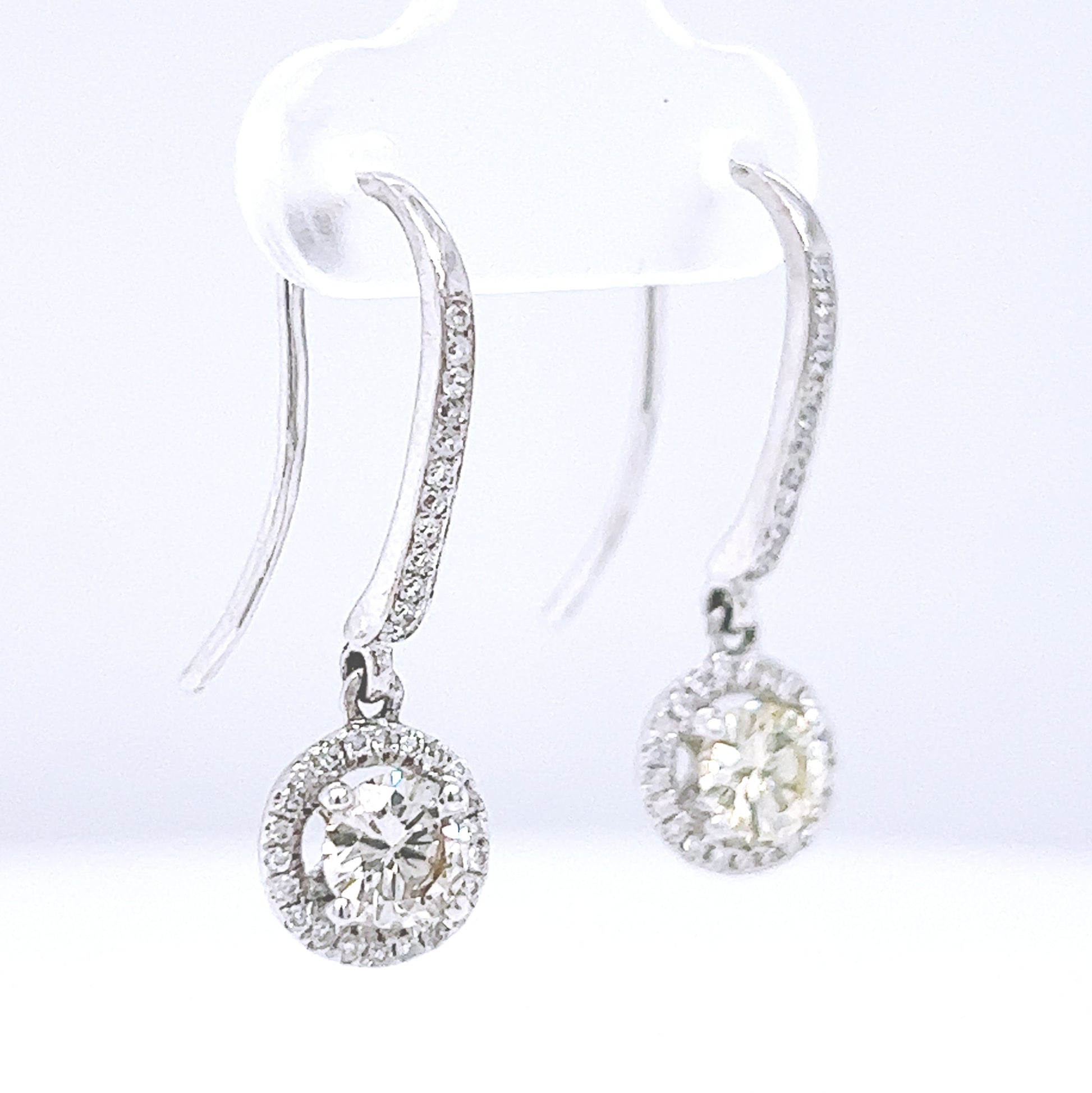 Natural Diamond Halo Chandelier Earrings, in White Gold