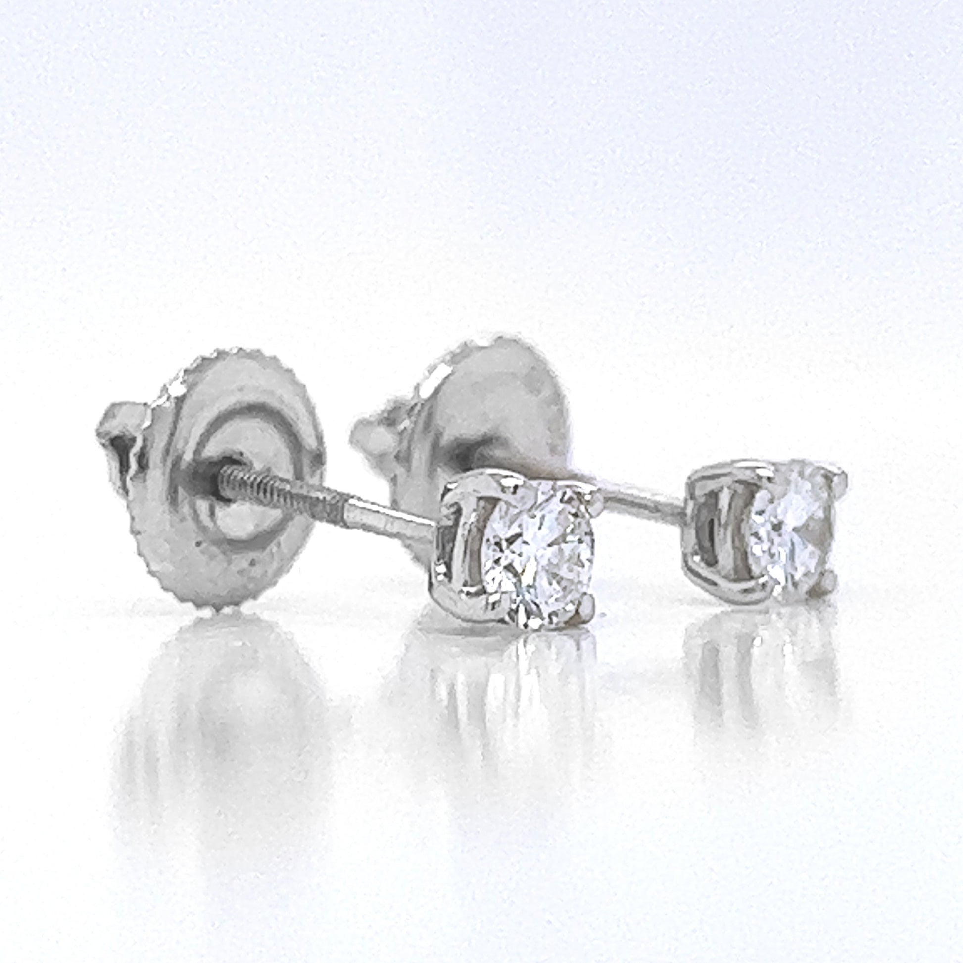 Natural Round Diamond Dainty Stud Earrings, in White Gold
