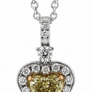 Natural Fancy Yellow Heart Diamond Halo Cocktail Pendant 18KT White Gold