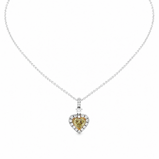 Natural Fancy Yellow Heart Diamond Halo Cocktail Pendant 18KT White Gold